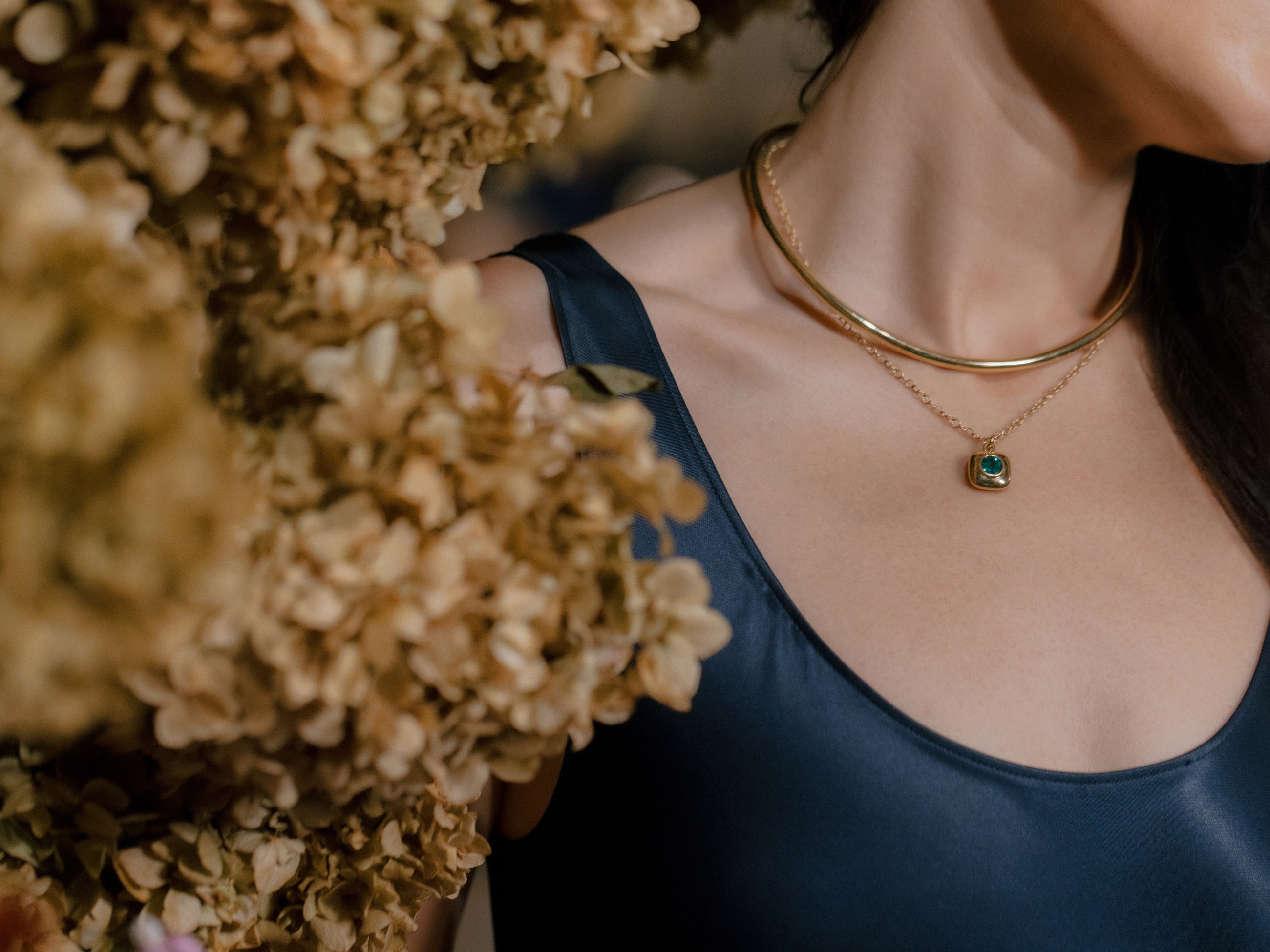 Gold and Emerald Button Pendant