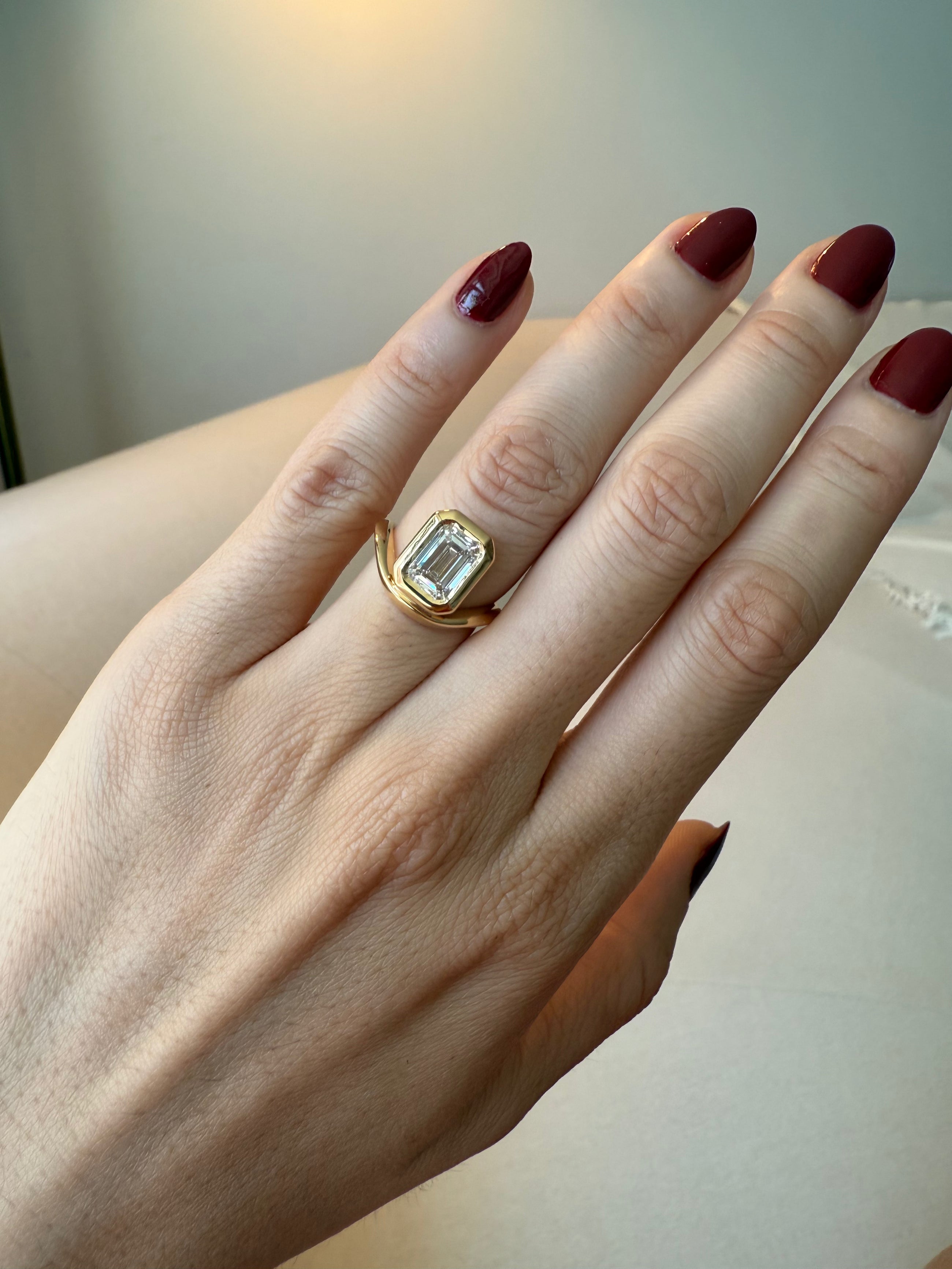 Glow Emerald Cut Ring on Curved Band