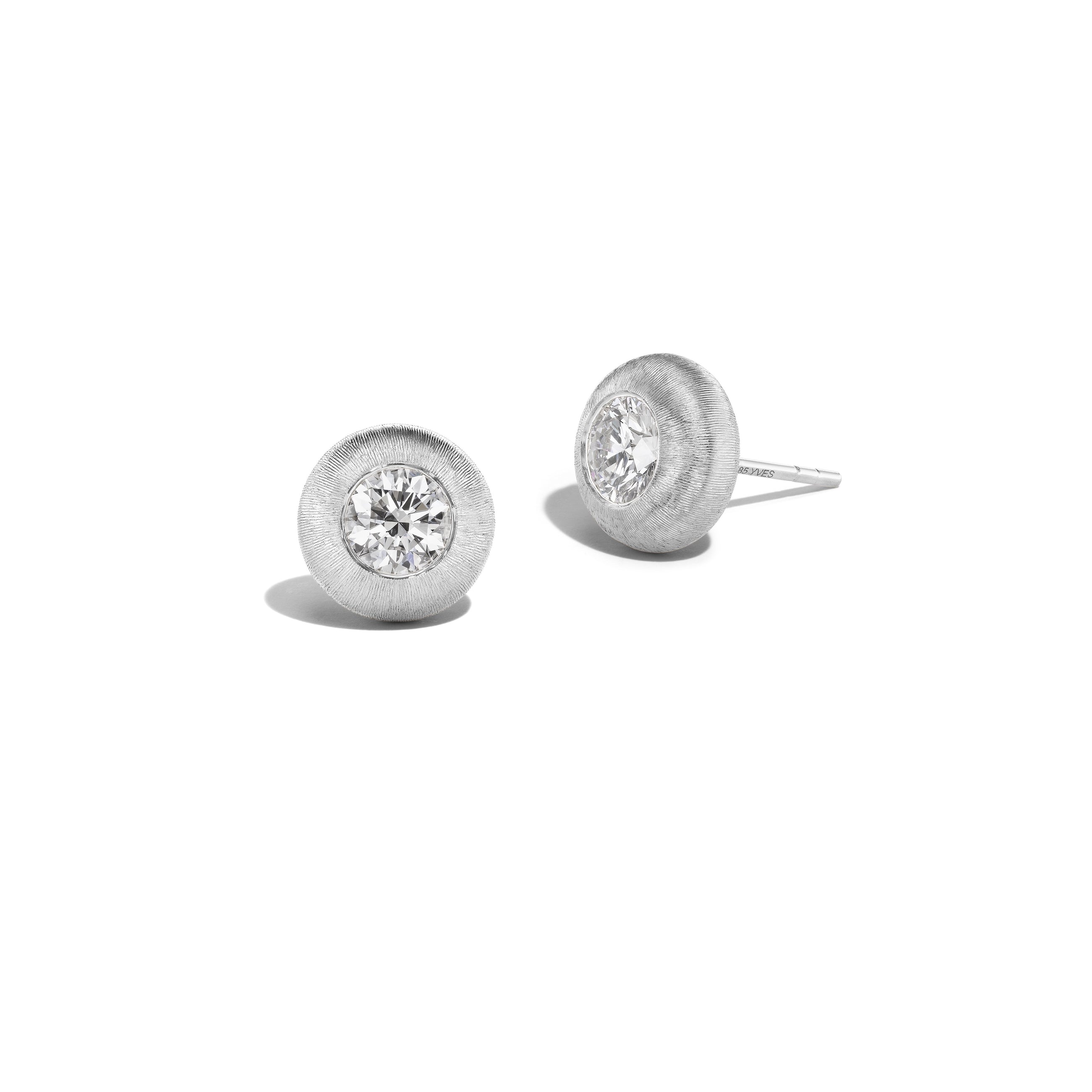 Tapestry White Gold Button Earrings – Large