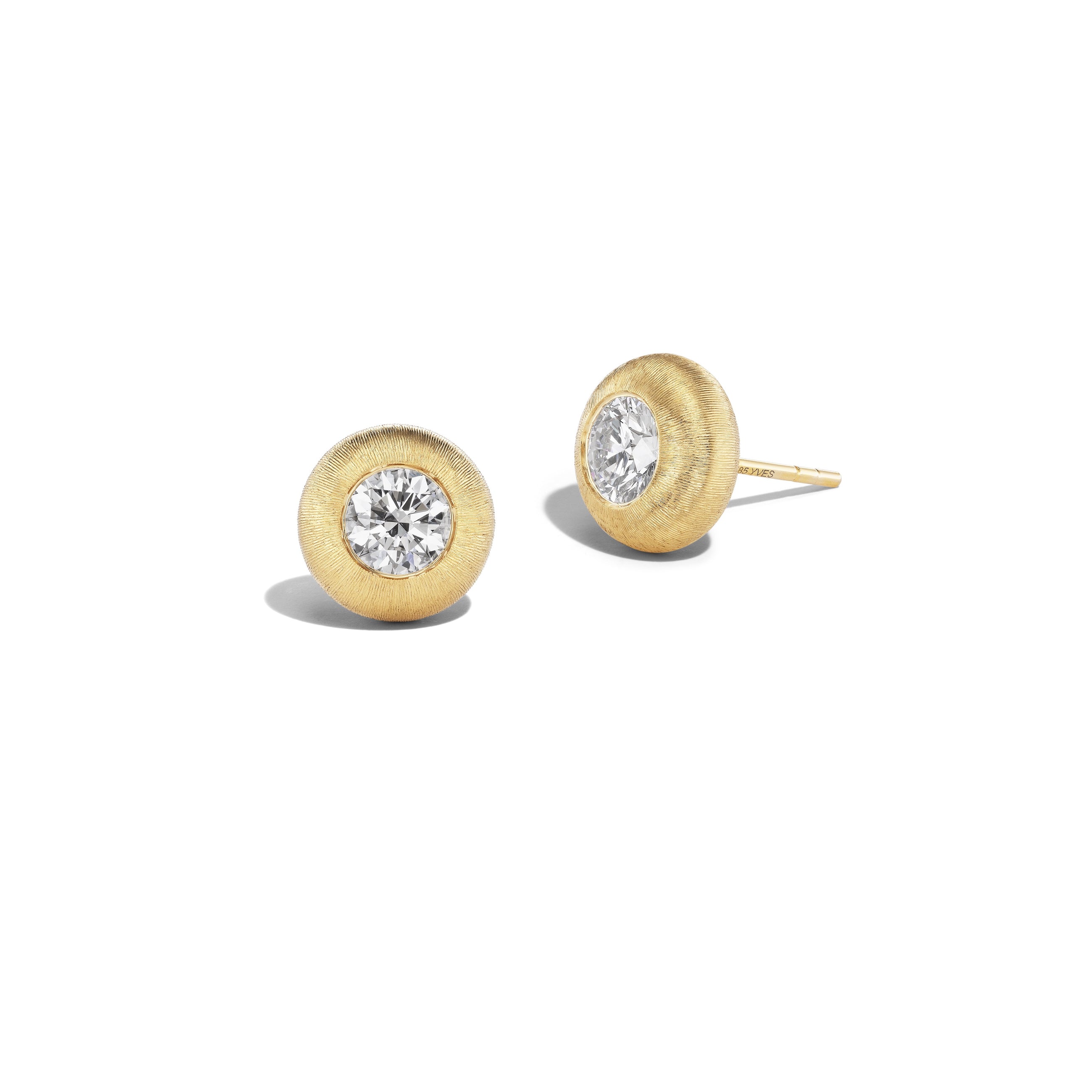 Tapestry Yellow Gold Button Earrings – Large