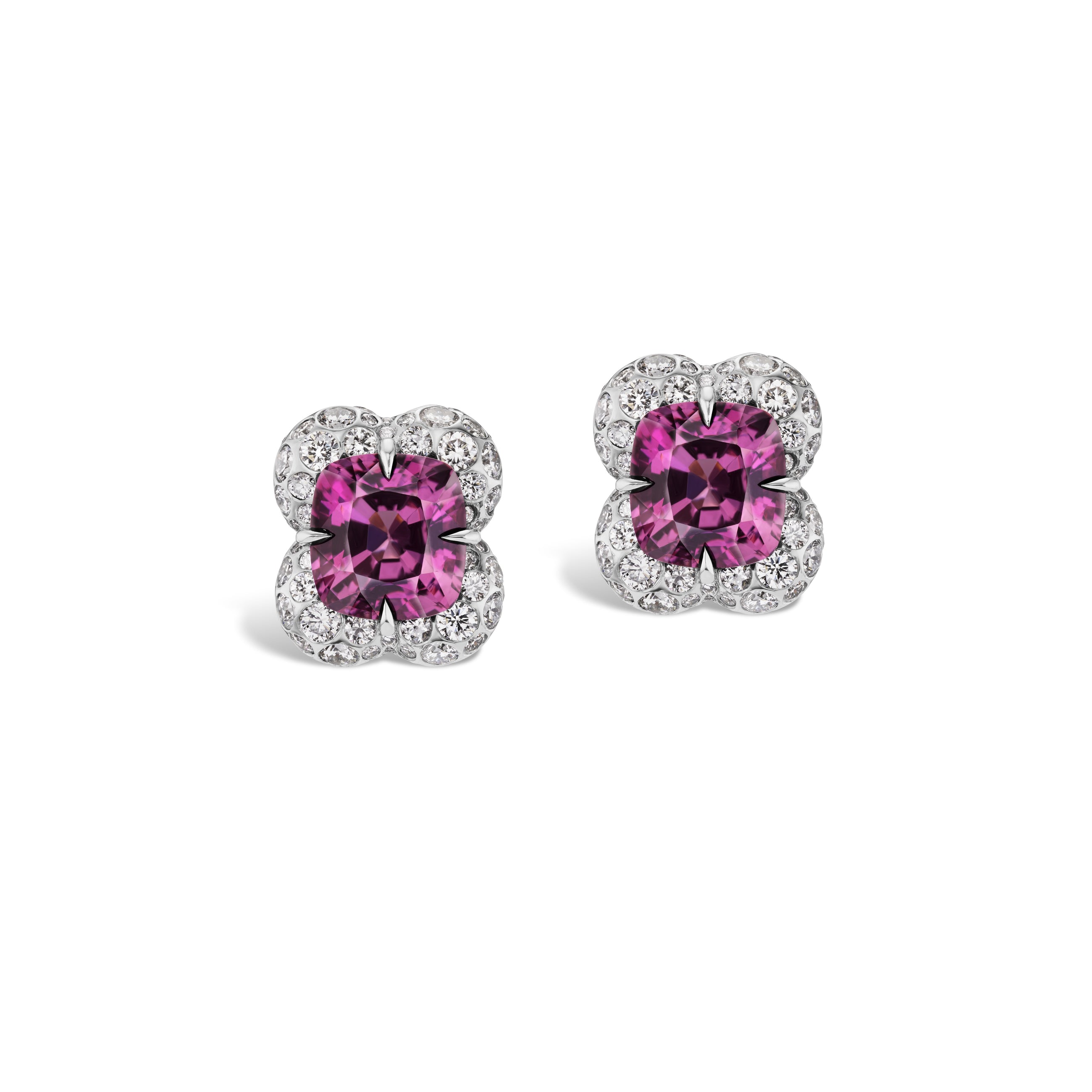 Clover Purple Spinel and Diamond Pavé Earrings