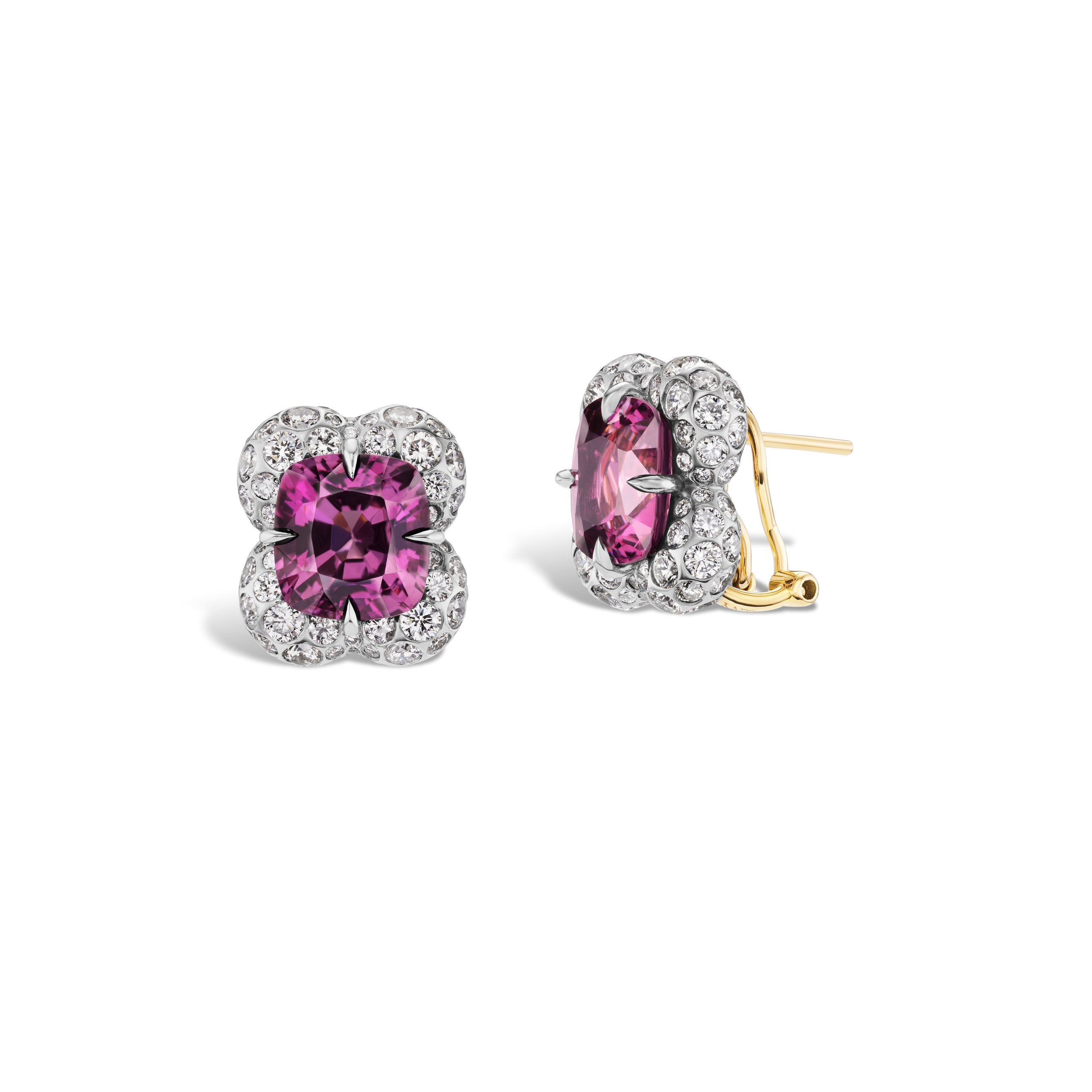 Clover Purple Spinel and Diamond Pavé Earrings