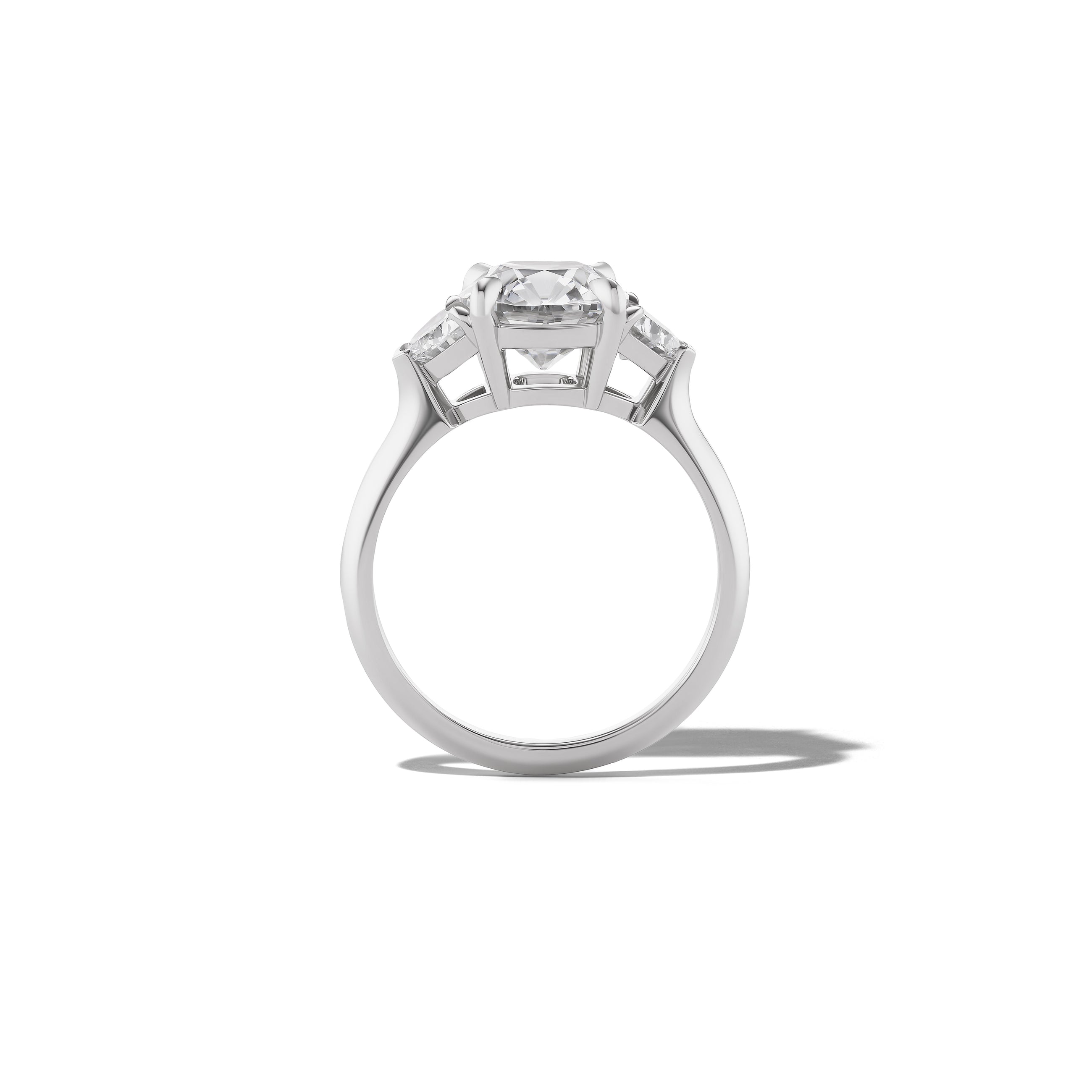 Yves Three Stone Ring – Old Mine with Half-Moon Side Stones