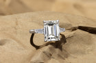 Three Stone Engagement Ring- Antique Emerald Cut Diamond