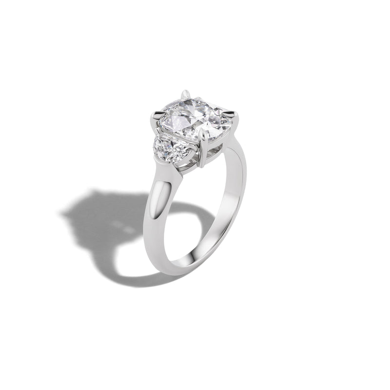 Yves Three Stone Ring – Old Mine with Half-Moon Side Stones