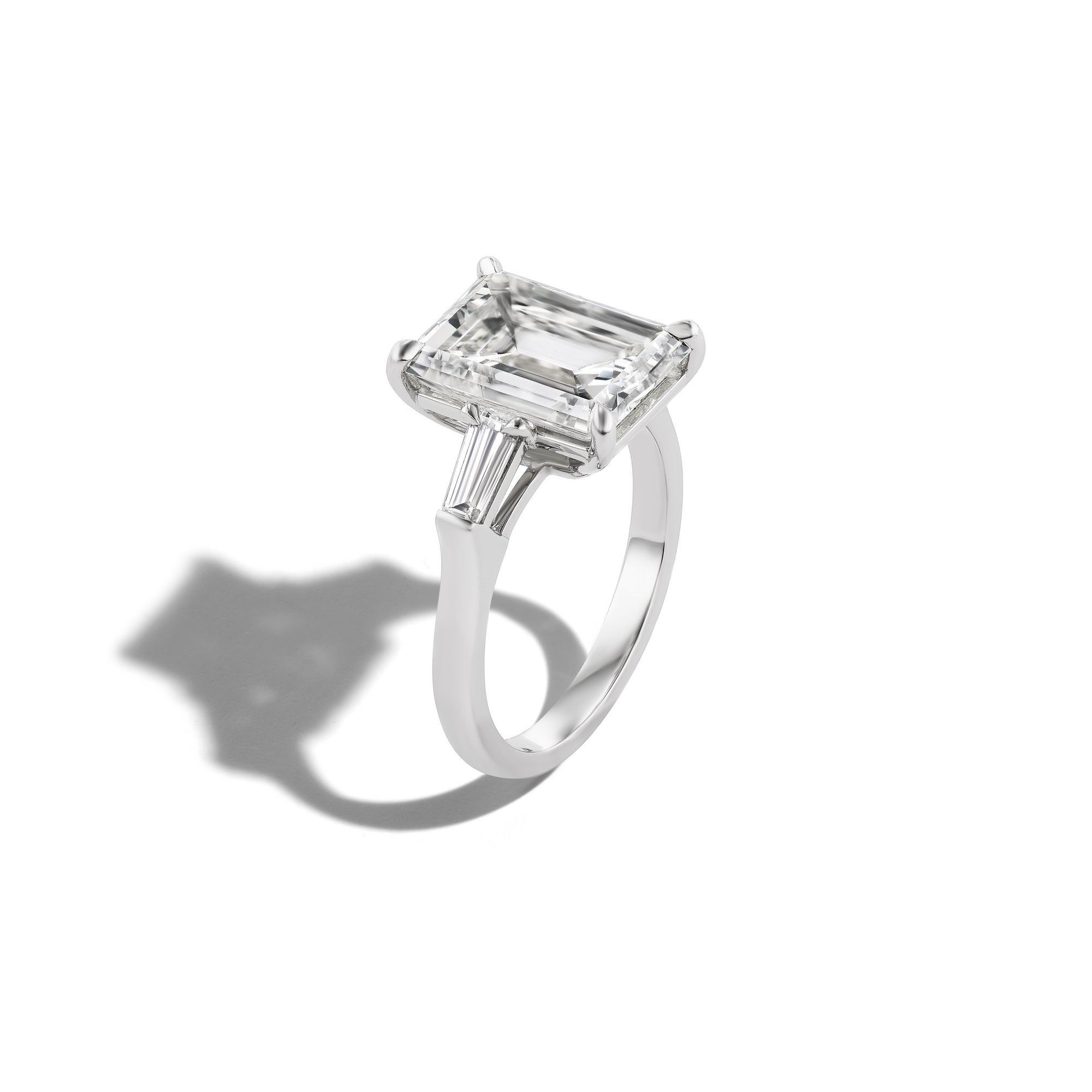 Three Stone Engagement Ring- Antique Emerald Cut Diamond