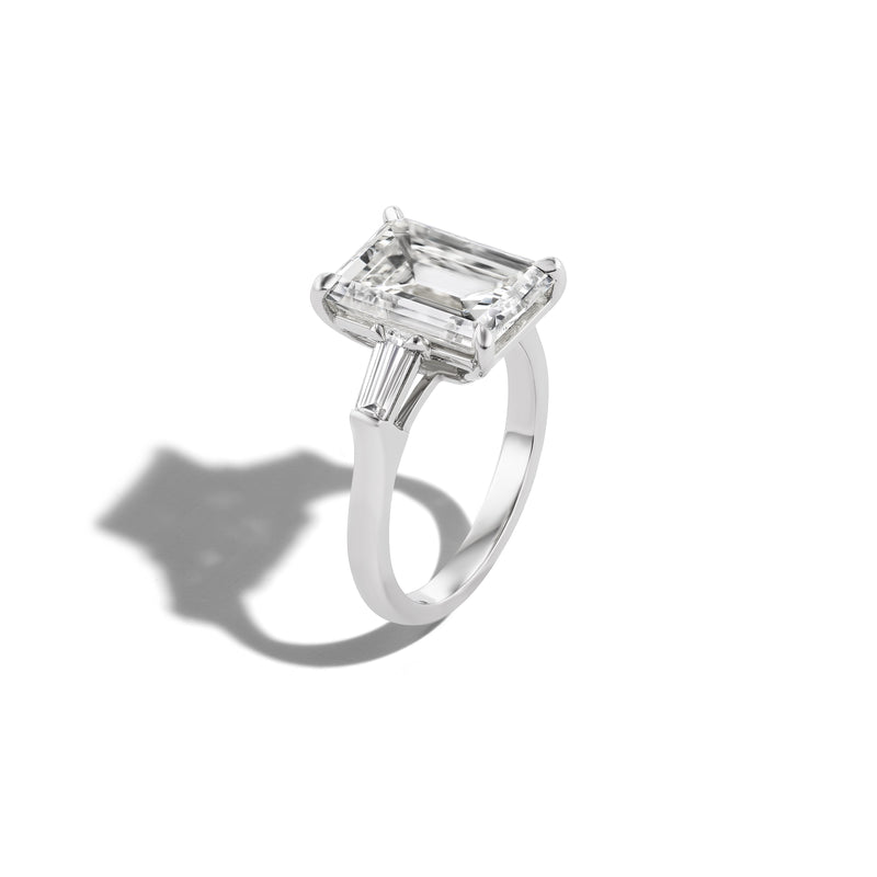 Three Stone Engagement Ring- Antique Emerald Cut Diamond