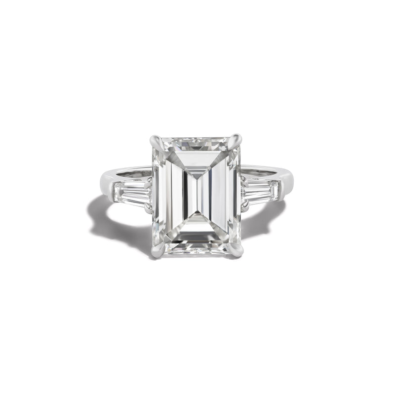 Three Stone Engagement Ring- Antique Emerald Cut Diamond